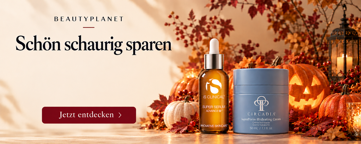 Halloween bei Beautyplanet: Schön schaurig sparen – 5 % Rabatt. Mit iS Clinical Super Serum, Circadia AquaPorin, Kürbissen und Geistern. Jetzt entdecken.